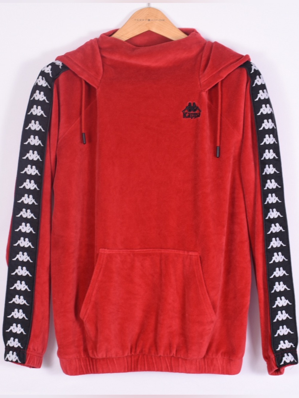 Kappa Red Velour Logo Tape Pullover Hoodie Men’s Large